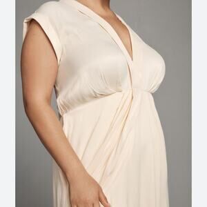 Anthropologie Champagne Ivory Sleeveless V-Neck Twist-Front Satin Dress-SZ 6